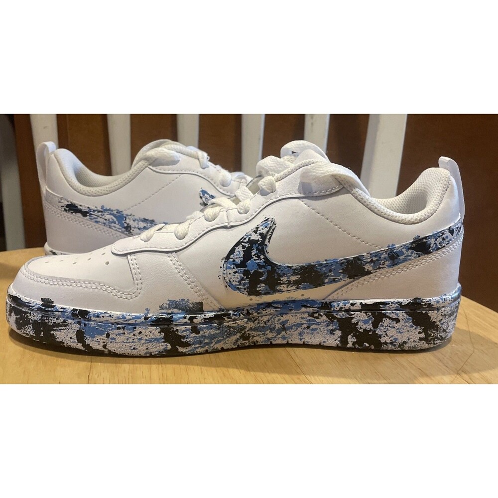 Air Force 1 Custom "Light Dark Blue Splatter Swoosh" White Shoes Unisex Kids 6Y